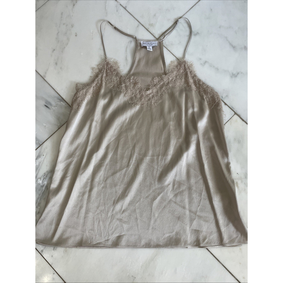 Current Air XS 100% Silk Lace Trim Camisole Champagne Color Elegant Classic Soft - Picture 1 of 8